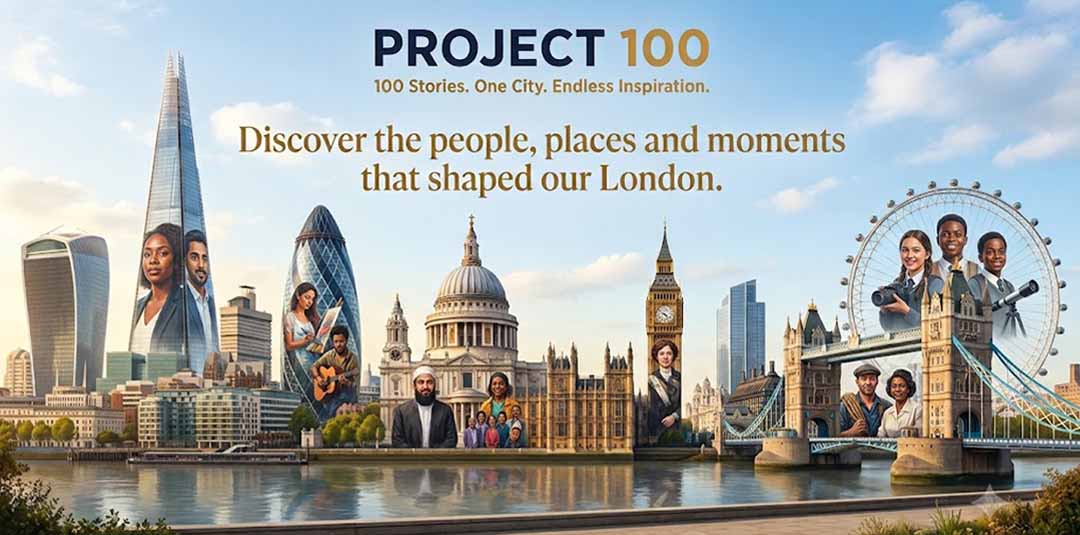 Project 100 London Film Festival Banner of famous landmarks and every day people with stories to tell.